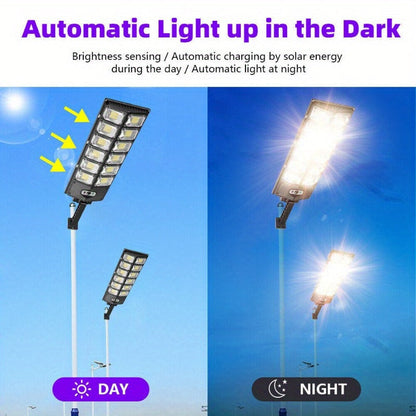 1 PCS Solar Street Light: 6500K 100000LM with 504 LEDs, Dusk to Dawn Solar Flood Light with Wide Angle Motion Sensor and Remote Control for Commercial and Yard Lighting
