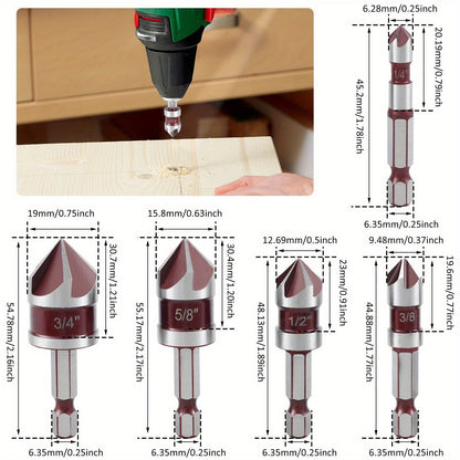 5pcs M35 Cobalt Drill Bit Set with Hex Shank – Precision 82° Tip, Multi-Sized (1/4", 3/8", 1/2", 3/4", 5/8") for Wood & Metal