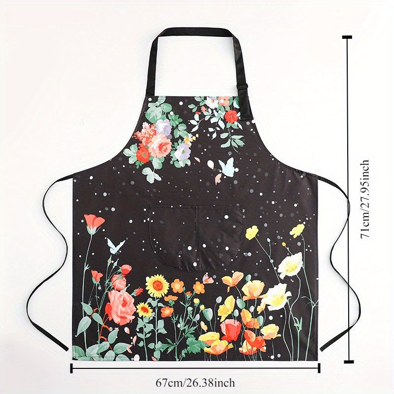 Butterfly Print Waterproof and Oil-Resistant Apron - Durable Polyester Apron for Cooking and Gardening, 1PC