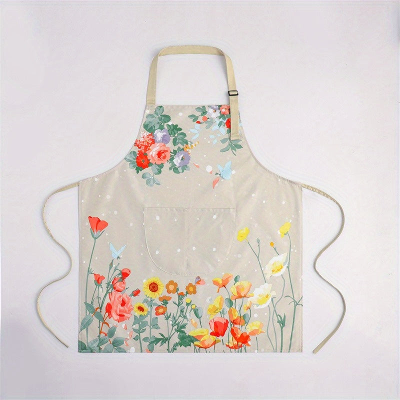Butterfly Print Waterproof and Oil-Resistant Apron - Durable Polyester Apron for Cooking and Gardening, 1PC