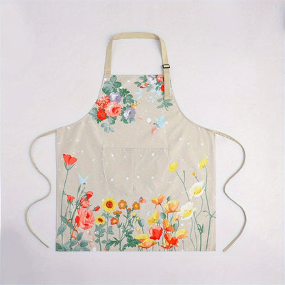 Butterfly Print Waterproof and Oil-Resistant Apron - Durable Polyester Apron for Cooking and Gardening, 1PC