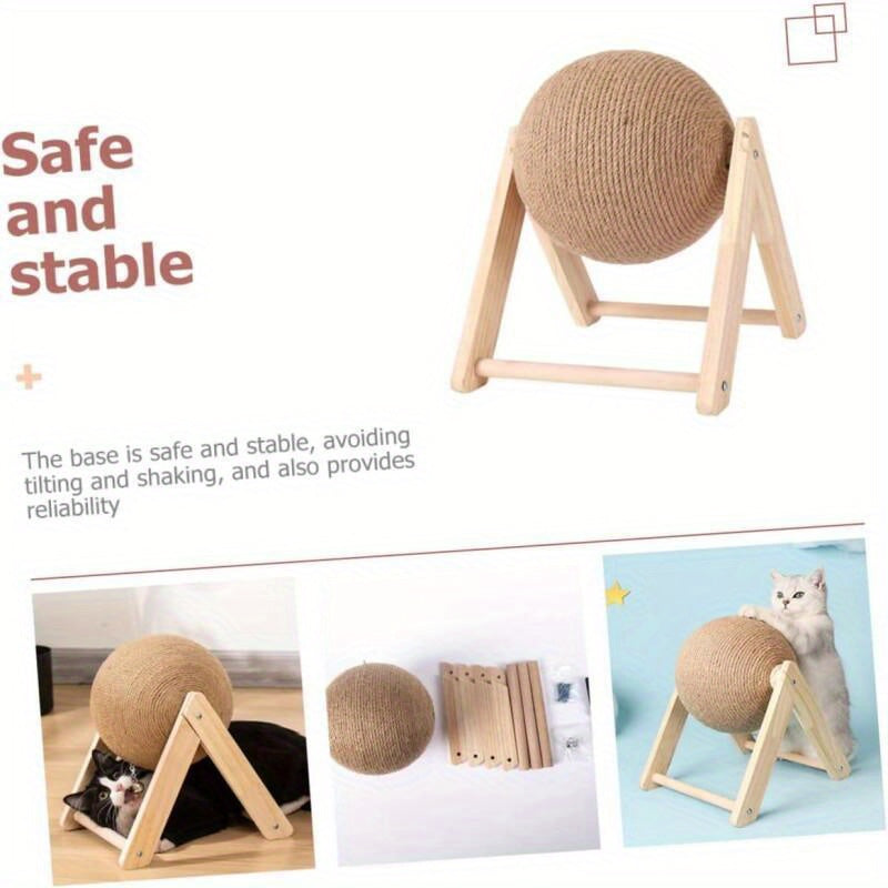 Durable Sisal Cat Scratching Post - Stable Toy for Kittens and Rabbits with Rotating Ball, Wear-Resistant Wooden Base