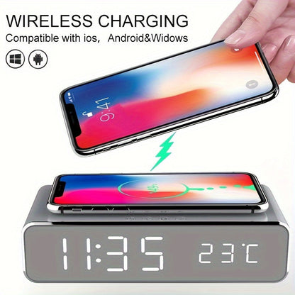 Fast-Charging Dock Station with Alarm, LED Thermometer, and Earphone Holder – Compatible with iPhone and Samsung
