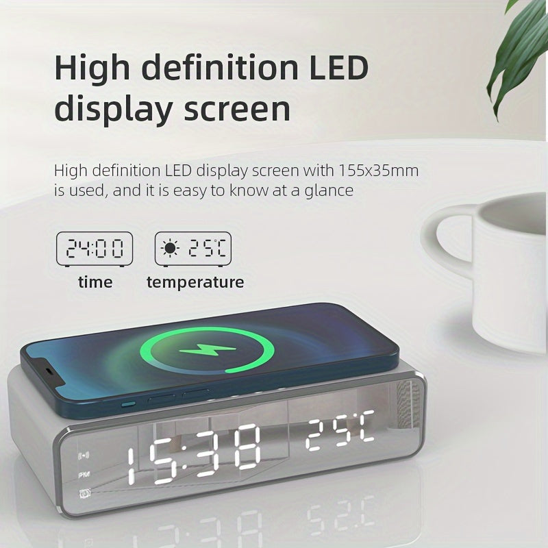Fast-Charging Dock Station with Alarm, LED Thermometer, and Earphone Holder – Compatible with iPhone and Samsung
