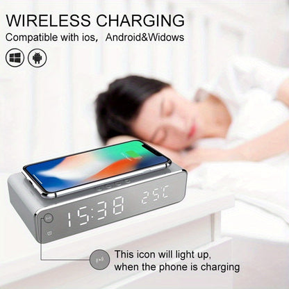 Fast-Charging Dock Station with Alarm, LED Thermometer, and Earphone Holder – Compatible with iPhone and Samsung