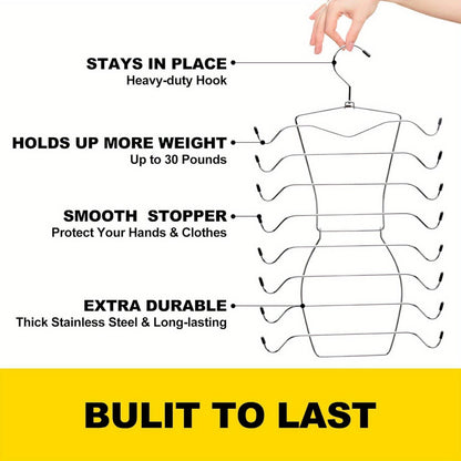 2 Pack Stainless Steel Closet Organizer - 8-Tier Heavy-Duty Tank Top and Bra Hanger - Foldable Space-Saving Solution for College Girls