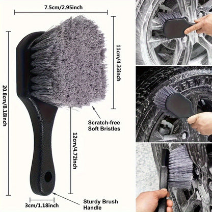 Car Wheel Brush with Soft Bristles - Non-Slip Handle, Scratch-Free Tire Cleaning Tool for Vehicle Detailing