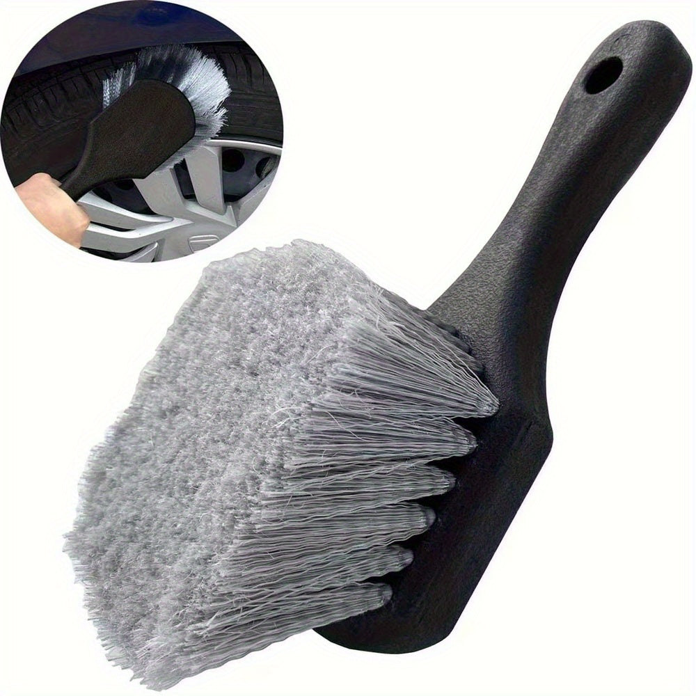 Car Wheel Brush with Soft Bristles - Non-Slip Handle, Scratch-Free Tire Cleaning Tool for Vehicle Detailing