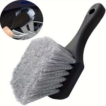 Car Wheel Brush with Soft Bristles - Non-Slip Handle, Scratch-Free Tire Cleaning Tool for Vehicle Detailing