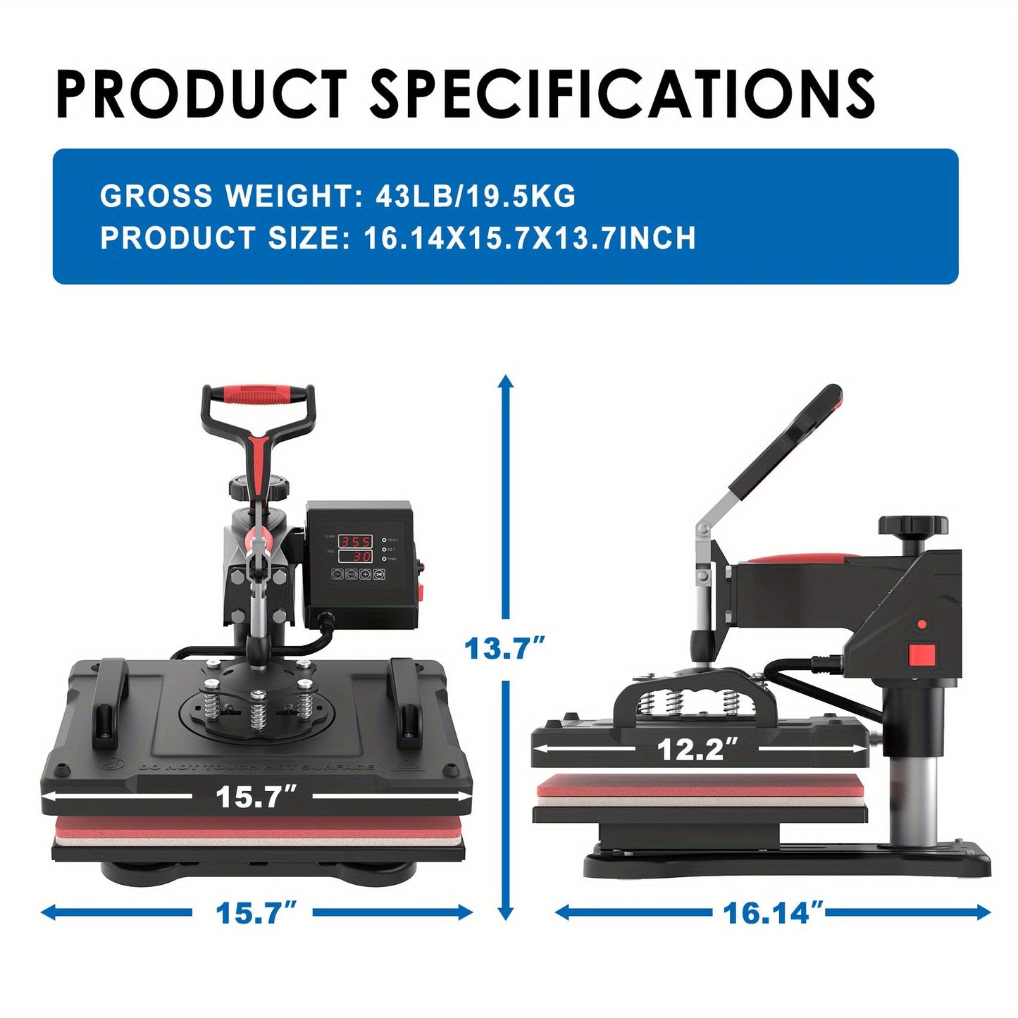 5-in-1 Heat Press Machine – 12x15 Inch, 360-Degree Swing Away Digital T-Shirt Press – Multifunction Heat Transfer Combo for T-Shirts, Mugs, Hats, Plates, Caps