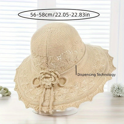 Washable Breathable Foldable Hat for Women - Fashionable Hollow Sun Hat with Large Brim, Perfect for the Beach