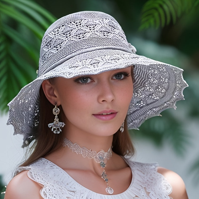 Washable Breathable Foldable Hat for Women - Fashionable Hollow Sun Hat with Large Brim, Perfect for the Beach