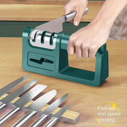 Diamond Sharpening Stone - Multi-Functional 4-in-1 Quick Manual Sharpener for Kitchen Knives, Scissors and Tools, Coarse and Fine Slots, Household Sharpener