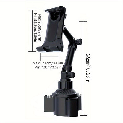 Heavy Duty Car Cup Holder Tablet and Phone Mount - Adjustable ABS Base, Fits 4-13in Devices, Compatible with iPad Mini/Air/Pro, iPhone and All Cellphones