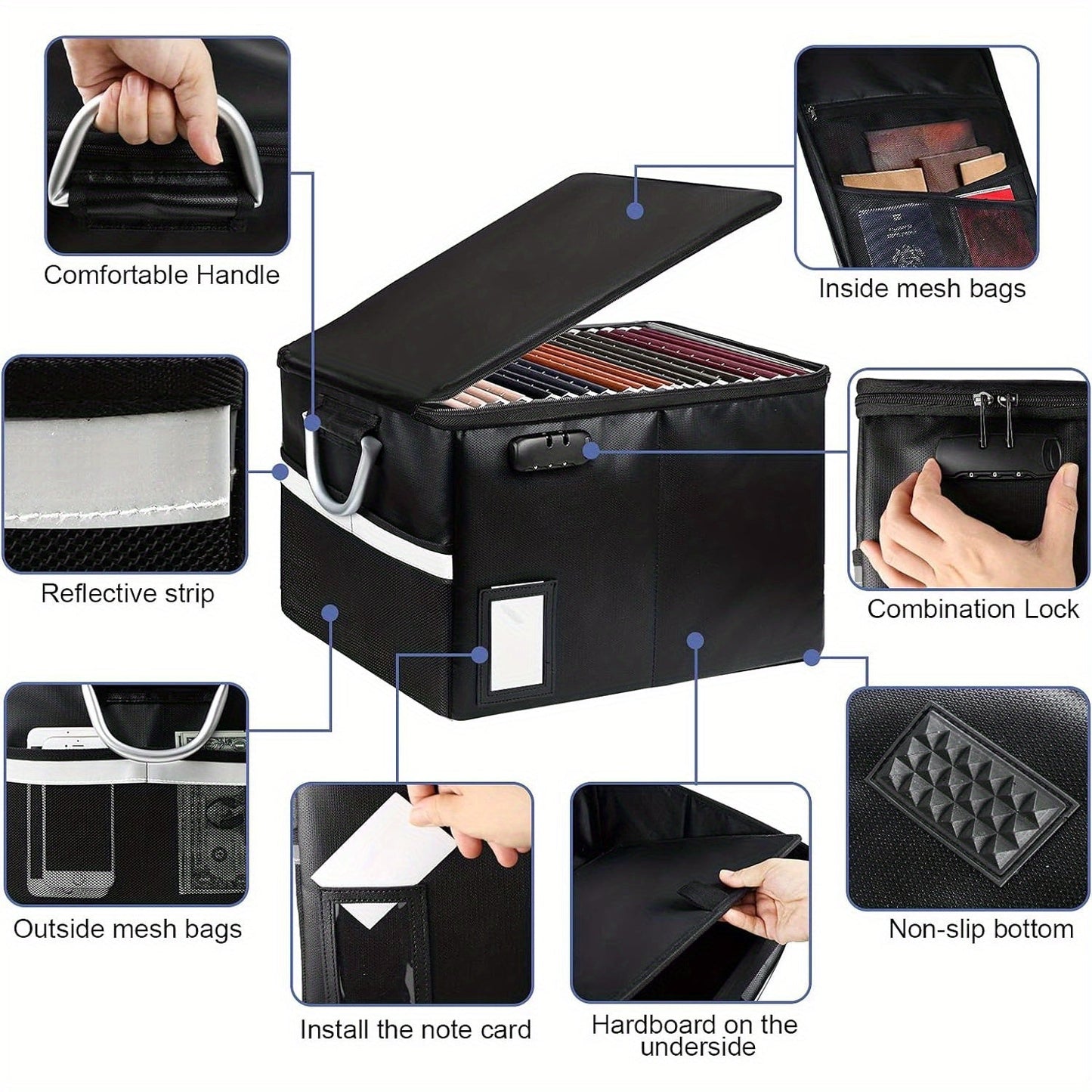 File Box with Lock - Fireproof and Anti-Static Storage Organizer, Collapsible Document Box with Handle, Portable Home Office Safe for Letter/Legal Folders