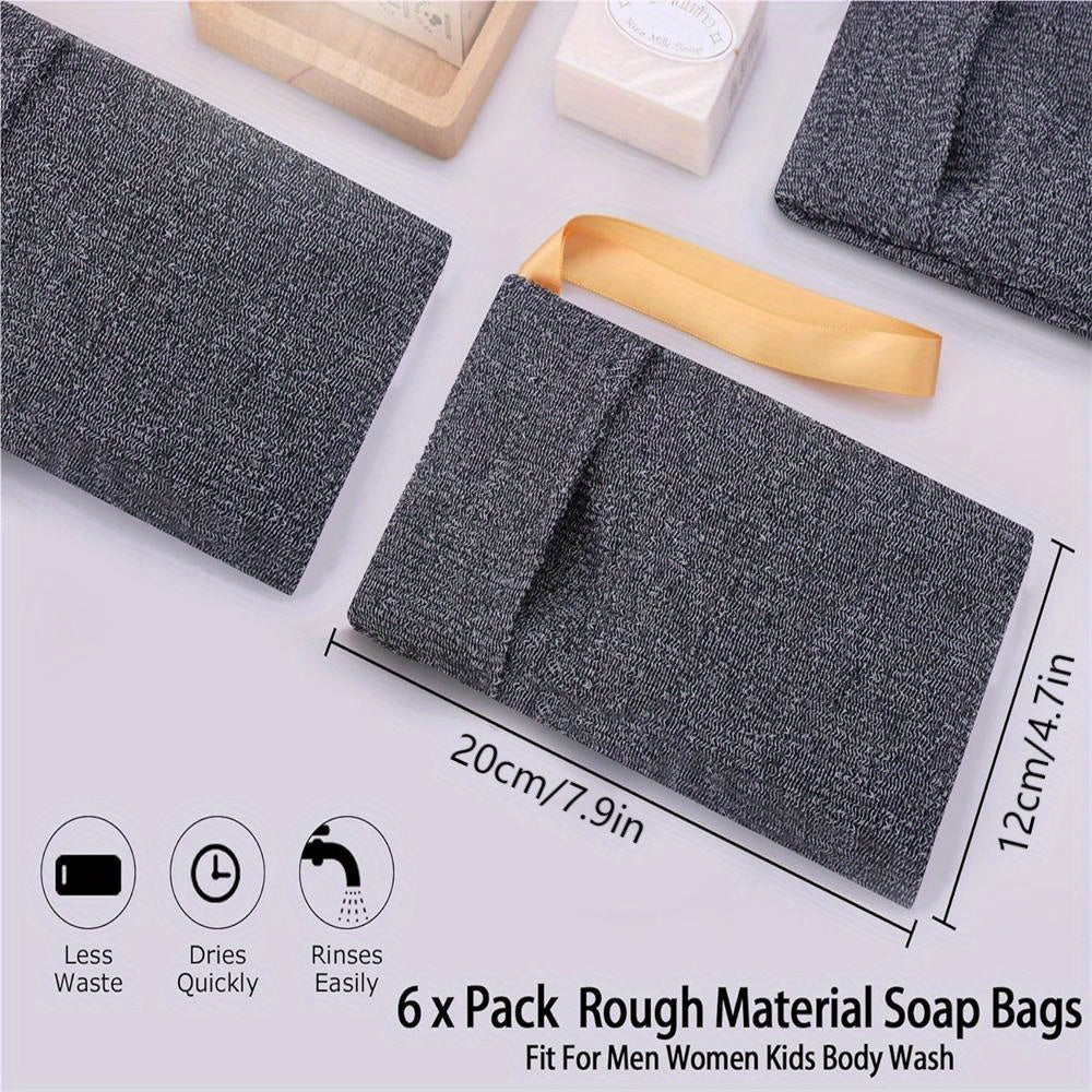 6 Pcs/Pack Soap Pocket Exfoliating Soap Saver Pouch – Gray Mesh Bar Soap Foam Lather Pouch for Bath or Shower