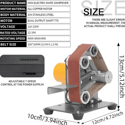 Electric Mini Belt Sander - DIY Multifunctional Polishing Grinding Machine, Adjustable 7-Speed Control, Plug Powered 110-240V, Includes Case, No Battery Needed