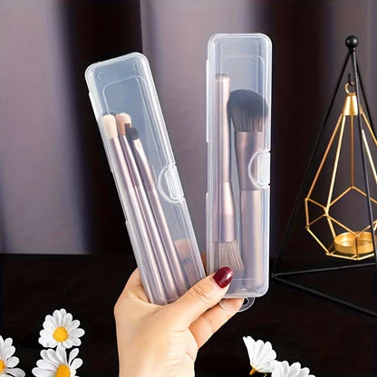 Premium Clear Plastic Makeup Brush Holder - Dustproof, Portable Organizer with Secure Closure - Ideal for Cosmetics, Skincare, and Makeup Artists