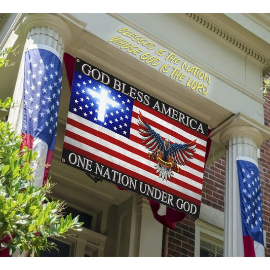 God Bless America Flag with Eagle & Cross – 3x5ft Double-Sided Polyester Patriotic Banner, Christian Religious Outdoor Decor