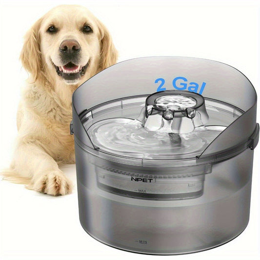 NPET DF30 Dog Water Fountain - 2 Gallon /270oz/8L Large Automatic Pet Water Bowl Dispenser, with Splatter Guard & Cleaning Kit, Ideal for Large Dogs and Multiple Pets