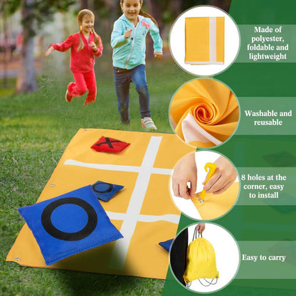 Outdoor and Indoor Family Tic-Tac-Toe Bean Bag Throwing Game – Polyester Fabric, 5 Bean Bags, Storage Bag, Ideal for Lawn and Beach