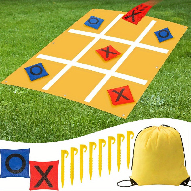 Outdoor and Indoor Family Tic-Tac-Toe Bean Bag Throwing Game – Polyester Fabric, 5 Bean Bags, Storage Bag, Ideal for Lawn and Beach