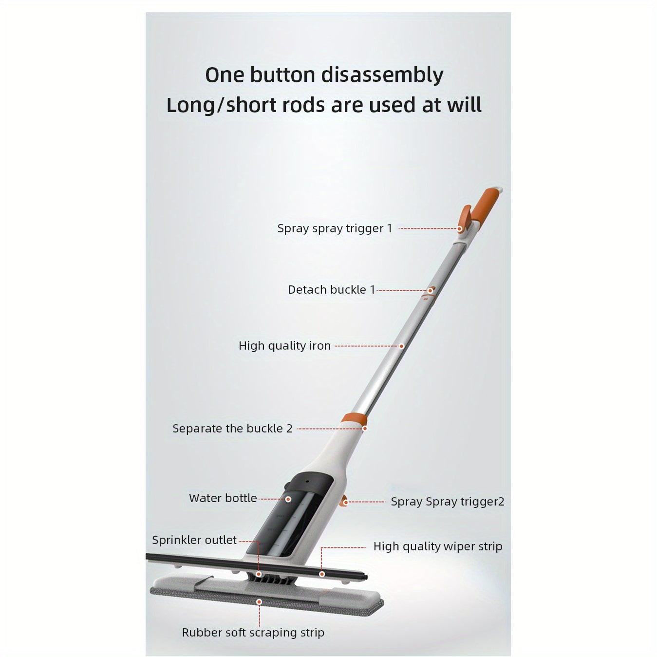 Multifunctional Window Squeegee with Spray - Glass Wiper with Silicone Scraper, Extendable Pole for Cleaning Glass, Bathroom, Kitchen, and Walls