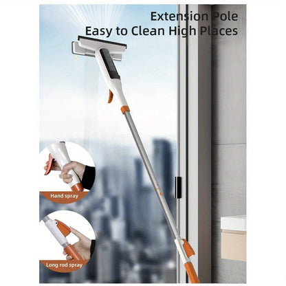 Multifunctional Window Squeegee with Spray - Glass Wiper with Silicone Scraper, Extendable Pole for Cleaning Glass, Bathroom, Kitchen, and Walls