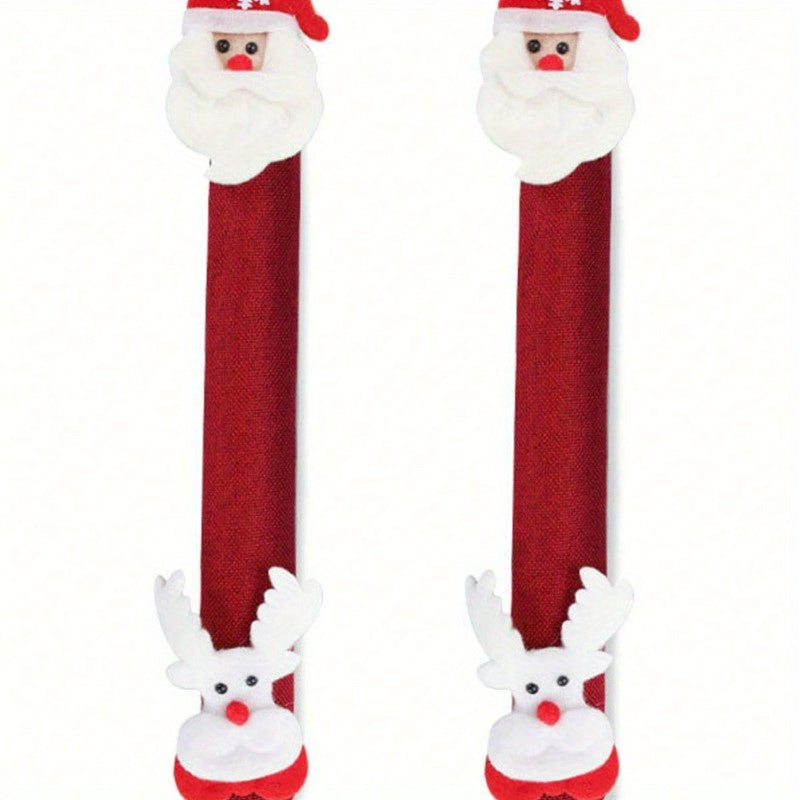 Festive Christmas Oven and Fridge Handle Cover – Battery-Free Polyester, Ideal for Holiday Home Decor