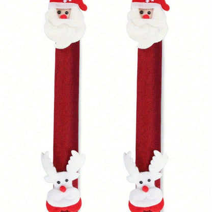 Festive Christmas Oven and Fridge Handle Cover – Battery-Free Polyester, Ideal for Holiday Home Decor