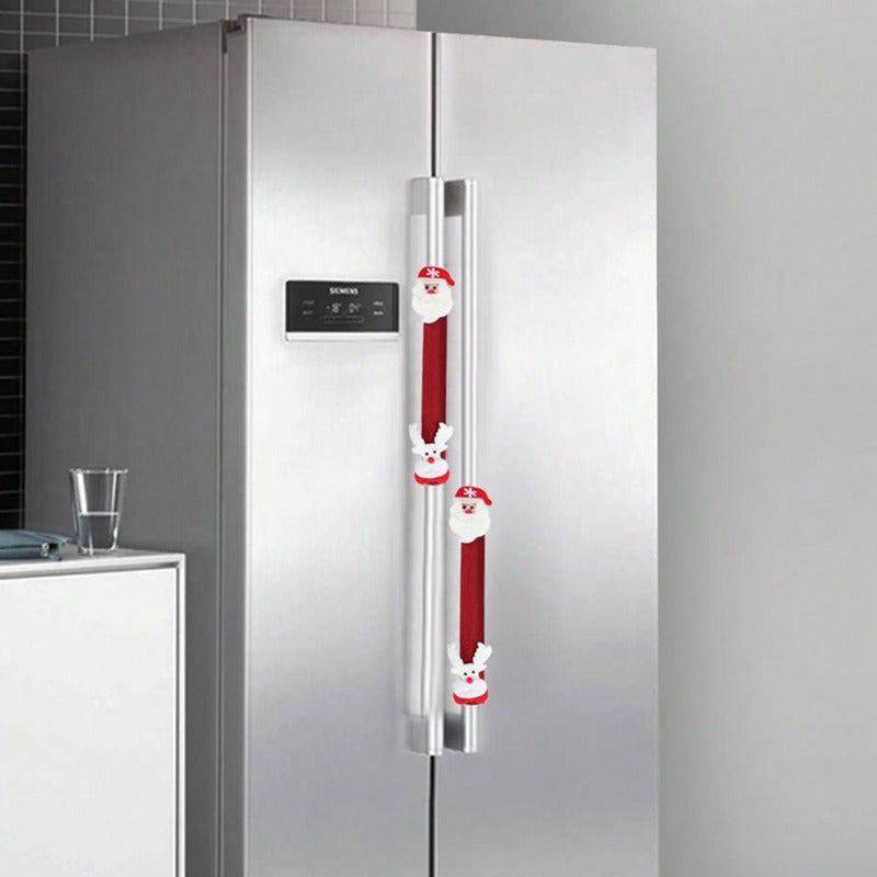 Festive Christmas Oven and Fridge Handle Cover – Battery-Free Polyester, Ideal for Holiday Home Decor