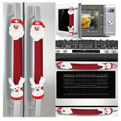 Festive Christmas Oven and Fridge Handle Cover – Battery-Free Polyester, Ideal for Holiday Home Decor