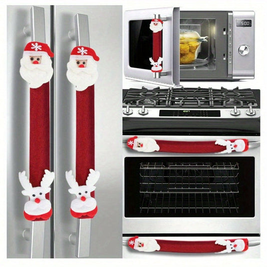 Festive Christmas Oven and Fridge Handle Cover – Battery-Free Polyester, Ideal for Holiday Home Decor
