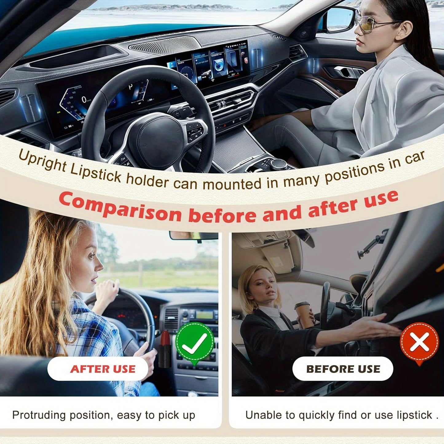 Sleek Car Lip Balm Holder – Durable Plastic – Ideal for Women's Vehicle Interior Accessories