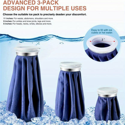 4 Pack Reusable Ice Bags for Hot and Cold Therapy - Includes Elastic Support Strap, Breathable Wrap | Universal Fit for Knee, Ankle, Neck Pain Relief | Uncharged, 3 Sizes (6", 9", 11")