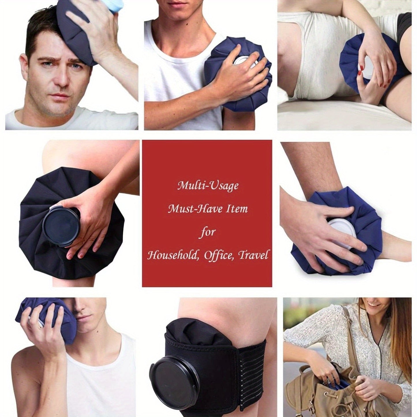 4 Pack Reusable Ice Bags for Hot and Cold Therapy - Includes Elastic Support Strap, Breathable Wrap | Universal Fit for Knee, Ankle, Neck Pain Relief | Uncharged, 3 Sizes (6", 9", 11")