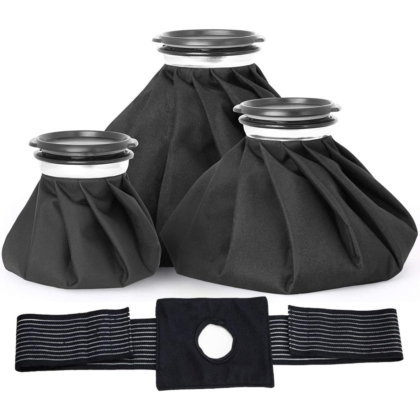 4 Pack Reusable Ice Bags for Hot and Cold Therapy - Includes Elastic Support Strap, Breathable Wrap | Universal Fit for Knee, Ankle, Neck Pain Relief | Uncharged, 3 Sizes (6", 9", 11")