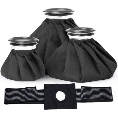 4 Pack Reusable Ice Bags for Hot and Cold Therapy - Includes Elastic Support Strap, Breathable Wrap | Universal Fit for Knee, Ankle, Neck Pain Relief | Uncharged, 3 Sizes (6", 9", 11")