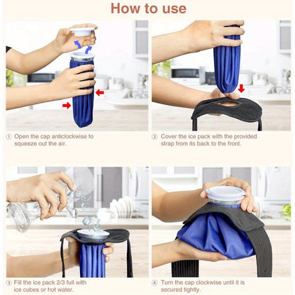 4 Pack Reusable Ice Bags for Hot and Cold Therapy - Includes Elastic Support Strap, Breathable Wrap | Universal Fit for Knee, Ankle, Neck Pain Relief | Uncharged, 3 Sizes (6", 9", 11")