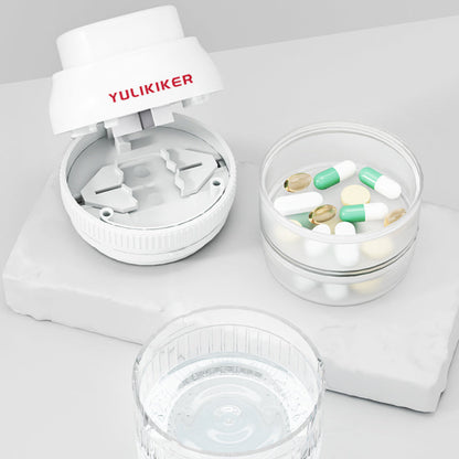 Precision Quarter-Cut Pill Cutter and Grinder – Portable, Sealed Medicine Storage Box with Stainless Steel/Plastic Construction