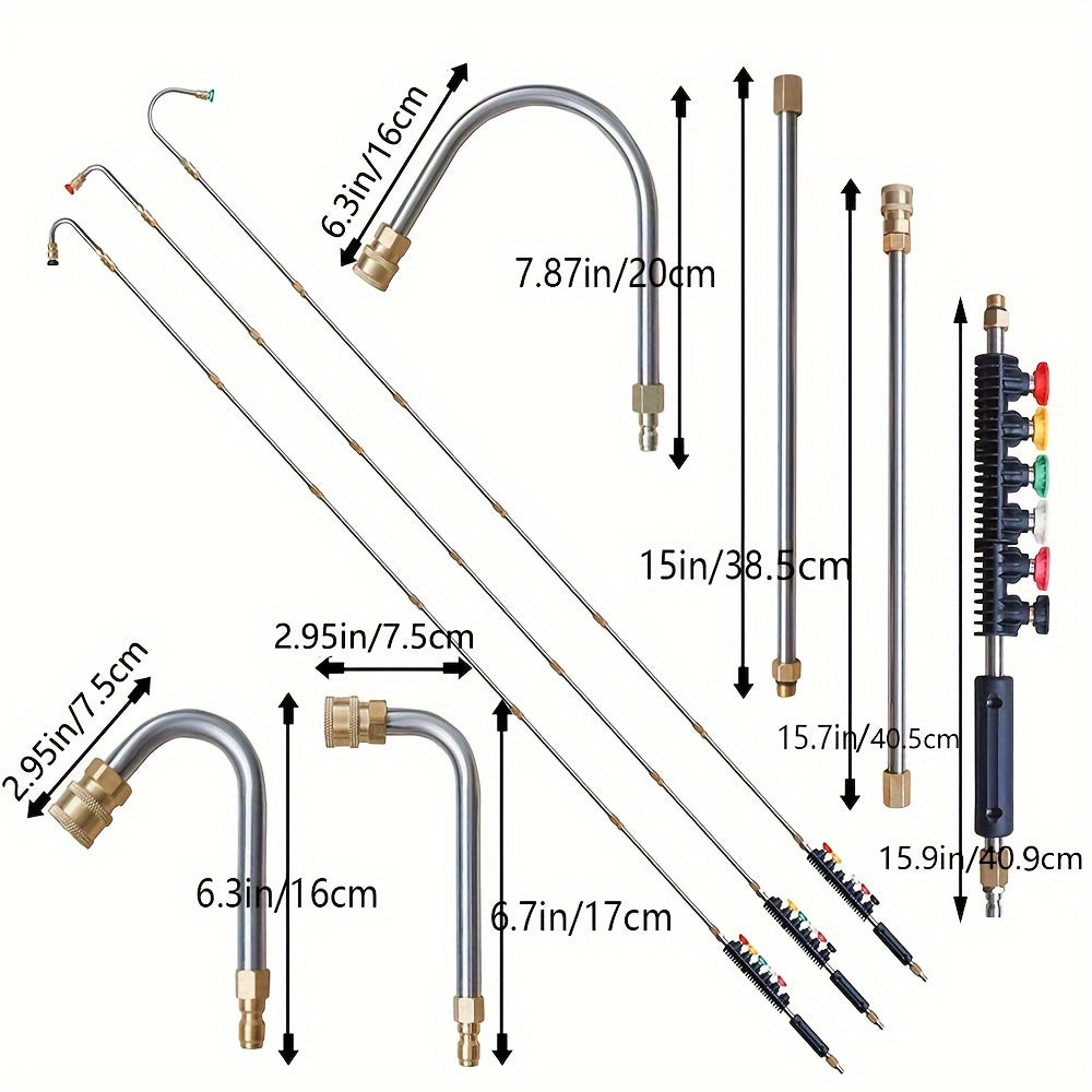 10pcs High-Pressure Washer Extension Wand Kit – 4000 PSI, 1/4 Quick Connect, 6 Nozzle Tips, Gutter Cleaning Curved Rod 30°, 90°, 120° – Ideal for Roof Drainage, Exterior Walls, and Heavy-Duty Cleaning Tasks