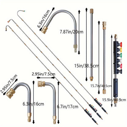 10pcs High-Pressure Washer Extension Wand Kit – 4000 PSI, 1/4 Quick Connect, 6 Nozzle Tips, Gutter Cleaning Curved Rod 30°, 90°, 120° – Ideal for Roof Drainage, Exterior Walls, and Heavy-Duty Cleaning Tasks