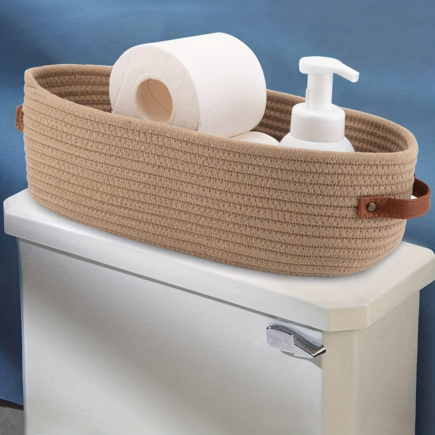 Versatile Woven Storage Basket with Dual Handles – Ideal for Desk Organization & Bathroom Essentials