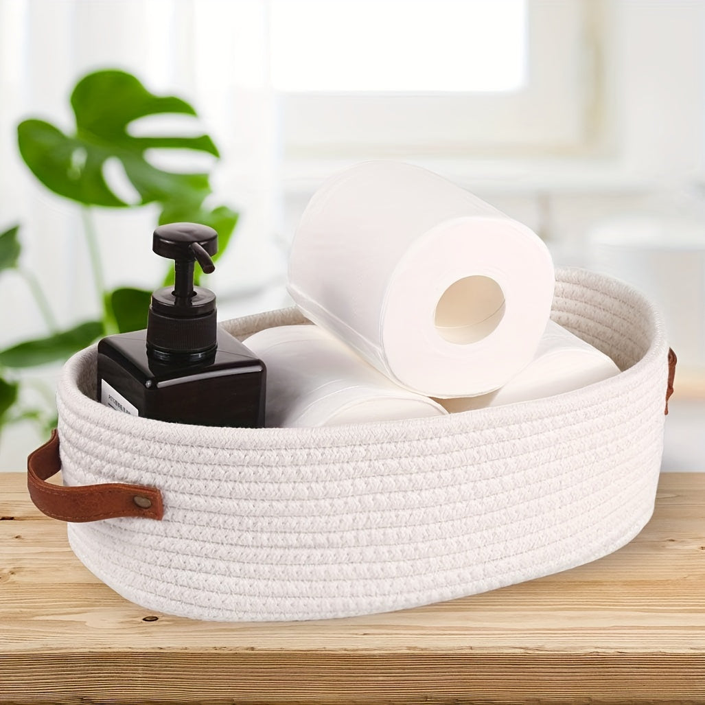 Versatile Woven Storage Basket with Dual Handles – Ideal for Desk Organization & Bathroom Essentials