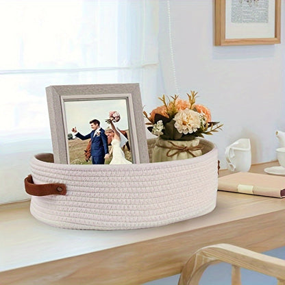 Versatile Woven Storage Basket with Dual Handles – Ideal for Desk Organization & Bathroom Essentials