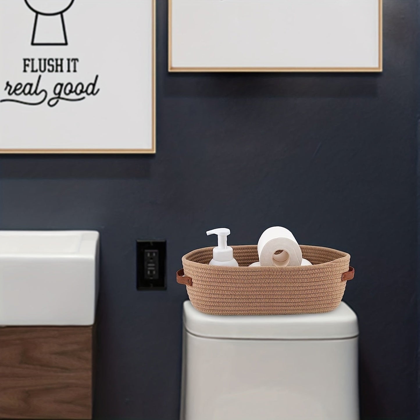 Versatile Woven Storage Basket with Dual Handles – Ideal for Desk Organization & Bathroom Essentials