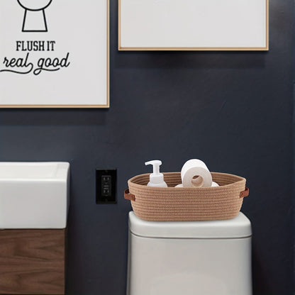 Versatile Woven Storage Basket with Dual Handles – Ideal for Desk Organization & Bathroom Essentials