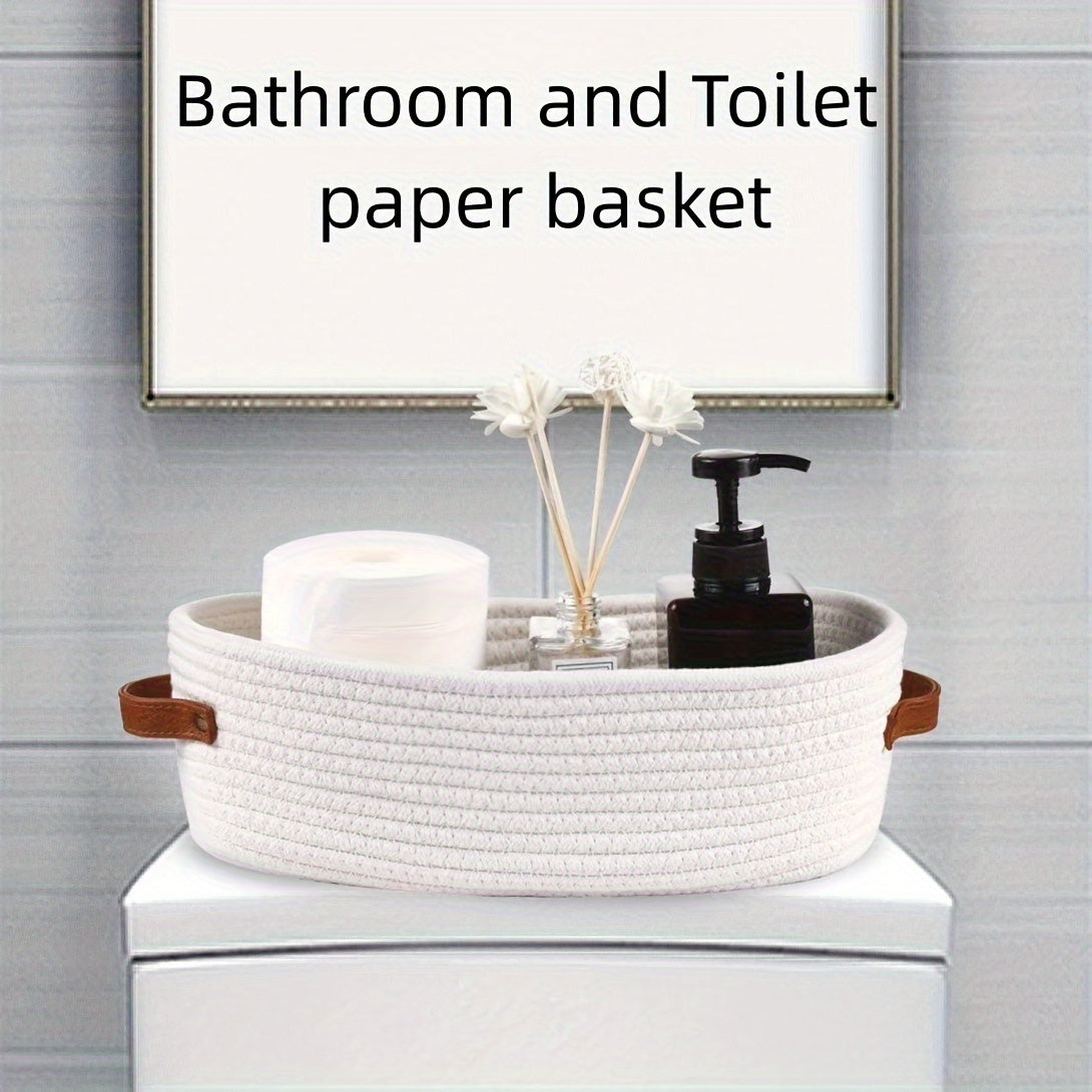 Versatile Woven Storage Basket with Dual Handles – Ideal for Desk Organization & Bathroom Essentials