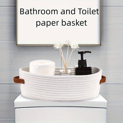 Versatile Woven Storage Basket with Dual Handles – Ideal for Desk Organization & Bathroom Essentials