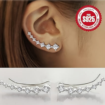 925 Sterling Silver Hypoallergenic Stud Earrings with Zirconia - Elegant Punk Style, Delicate Gift for Women